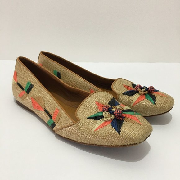Tory Burch Shoes - Tory Burch Sand Geraldine Raffia Weave Flats Women’s Size 8.5 Smoking Slipper